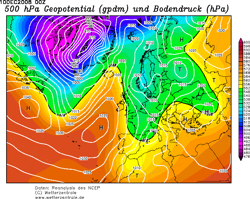 ábra: NCEP reanalízis mező az 500 hpa-os