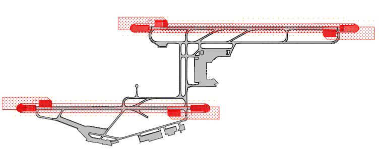 48. számú ábra (Forrás: Budapest Airport térinformatikai rendszere, a rajzot Botta Andrásné, Eta készítette számunkra) A gurulóutak fényeloszlási és teljesítményadataira vonatkozó előírásokat az