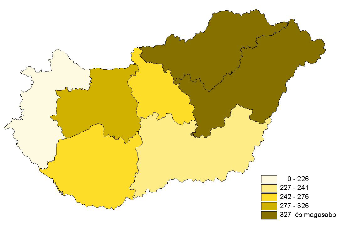 A 100 000 felnőtt lakosra jutó jogerősen szabadságvesztésre ítélt bűnelkövetők száma régiónként, 2007 13.