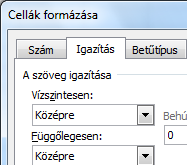 33. ábra Adatainkat egy cellán belül igazíthatjuk vízszintesen és függőlegesen is. Vízszintesen balra, középre és jobbra, míg függőlegesen fentre, középre és lentre.