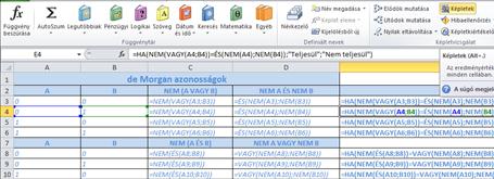 89. ábra HA(logikai vizsgálat;érték ha igaz;érték ha hamis) A HA függvénnyel feltételes vizsgálatok elvégzésére használható értékeken és képleteken.