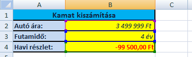 Időszakok_száma: a törlesztő részletek száma. Éves időintervallum megadásakor a havi törlesztőrész = év *12. Mai_érték: a kifizetendő vagy felveendő összeg kiinduló értéke.