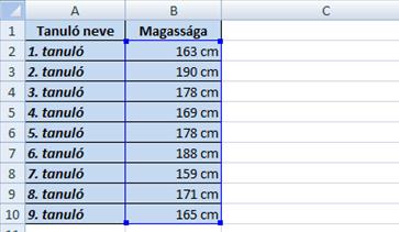 121. ábra Szórás(szám1;szám2;...) Az argumentumok által szolgáltatott minta szórását határozza meg.