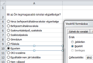 Itt is fontos megjegyezni, hogy a listához csatolt, eredményt szolgáltató cellában nem az elem listabeli elnevezése, hanem a listában elfoglalt sorszáma jelenik meg. 218.