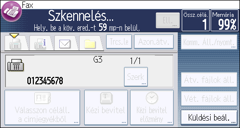 4. Fax 4. Helyezze a dokumentumot az ADF-be. 5. A szkennelési és átviteli beállítások a Küldési beállítások részen adhatók meg. 6. Adjon meg egy célállomást.