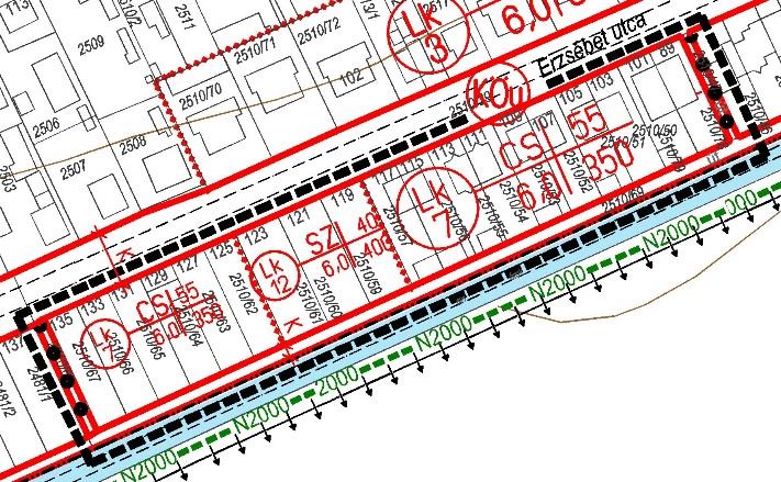 4.a. 2510/68 hrsz-ú gyalogút- Erzsébet utca- 2510/47 hrsz-ú gyalogút- 2510/69 hrsz-ú út által határolt tömb szabá
