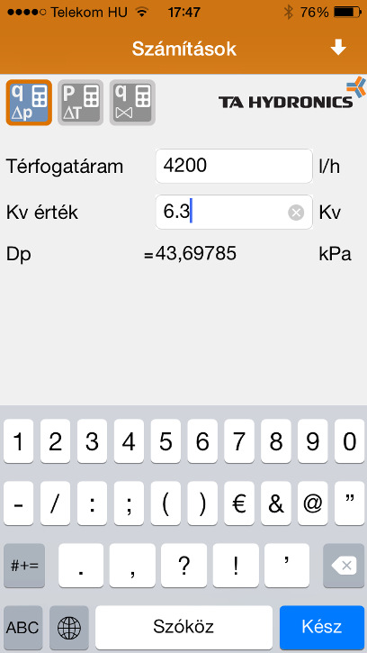 3. ábra: Az ellenállás kiszámítása Hytools mobil alkalmazás segítségével (forrás: TA Hydronics) Mit lehet tenni ebben az esetben?