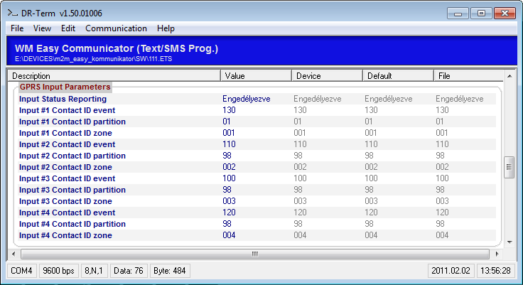 GSM/SMS Parameters (GSM/SMS Paraméterek beállítása): Paraméter neve (Jelentése) Phone No. #1 (1-es telefonszám) Phone No. #2 (2-es telefonszám) Phone No. #3 (3-as telefonszám) Mező max.