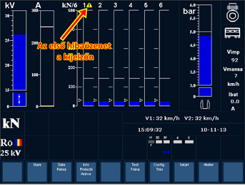 6. ábra: Az első hibaüzenet a vontatójárművön A jelentkezett hibaüzenet a vontatás megszüntetésekor megszűnt, de csak addig a pillanatig, amíg a mozdonyvezető újra vontatási