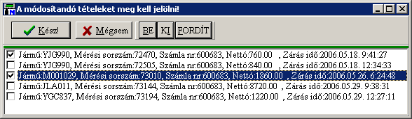 METRISoft KFT PW2.EXE Jármű Mérlegelő Program 52/45 9.11.1.2. Több mérési tételből álló csomag javítása Akkor van szó több mérés együttes újrafeladásáról, ha méréseket egy bizonylat alá vontunk össze.