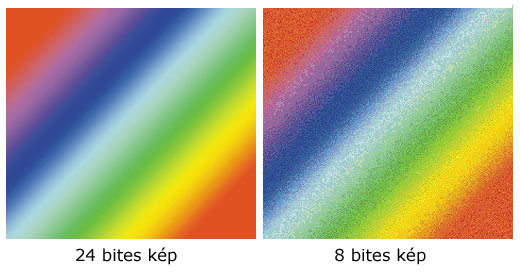 5.2.3. Korrekció 36 bites eredetiből 5.2.3 A 8 bites színes képek Színes képeket is lehet 8 bit színmélységgel tárolni (indexed color). Az ilyen kép csak 256 különböző színű pixelből állhat.