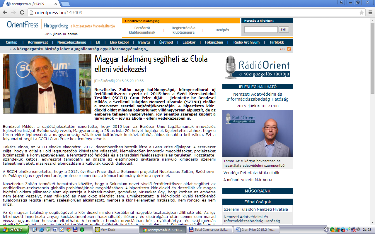 Medium: orientpress.hu Article's title: Magyar találmány segíthet az ebola elleni védekezést Issue date: 20 Május 2015 Size: Periodicity: online Web Site: http://orientpress.