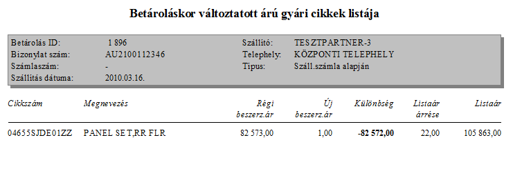 3.2. Betárolás egyéb alkatrészek Új riport, amelyen riportozhatóak azok a cikkek amelyeknek a betárolás során megváltoztatásra került a beszerzési ára Működése megegyezik a 3.1.