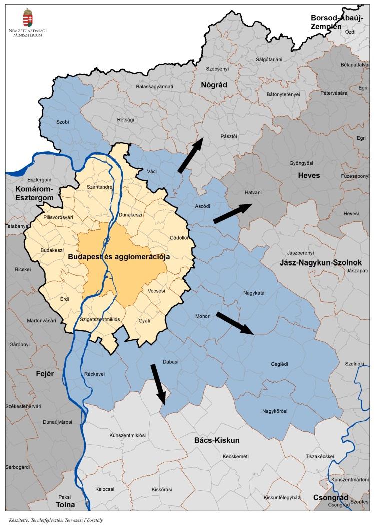 5) Budapest és agglomerációja alkot egy régiót, illetve Pest megye agglomeráción túli része a szomszédos megyékhez kerül Elméletben felvetődik a lehetősége az agglomeráció külső határa mentén történő