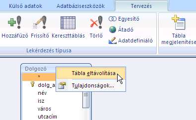 26 Í r t a : V i d a A t t i l a : : h a n s a g i i s k. h u Új lekérdezés létrehozása LekérdezésLekérdezéstervező A megjelenő tervező ablakban először ki kell választanod a lekérdezés tábláit.