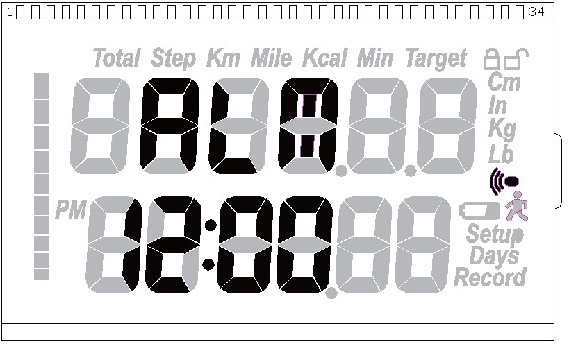 MODE gombbal válaszza ki a Kcal -t. A kalóriák kinullázására 2 másodpercig tartsa nyomva a RESET-et. IDŐ MÉRÉSE MODE gombbal kiválasztja a Min funkciót.