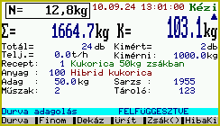 F5=InfoE gombbal az egyéb összegzők táblázatát lehet megnézni. A megjelenő képernyőn a startkor nullázódó Kimért mennyiségen kívül minden összegző szerepel. Az ARec.