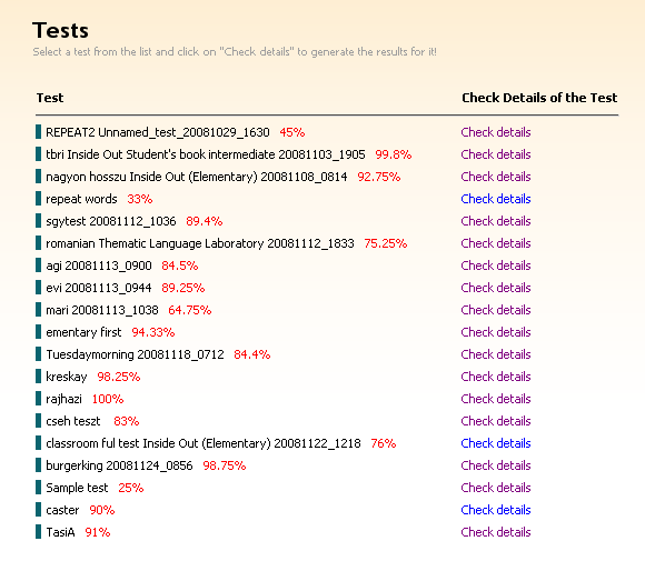 a diák oldalát. Kiválasztjuk a Results/Answer menüpontot.