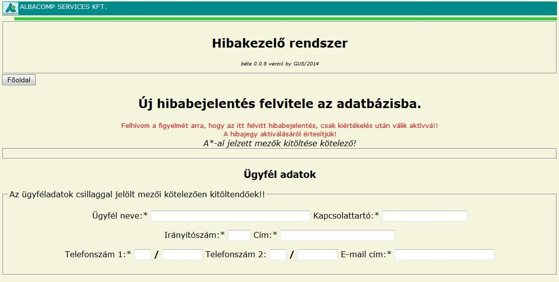 14. ábra Az első lehetőség az Admin gomb. Ezen keresztül közvetlenül küldhető e- mail az oldal üzemeltetőjének. A második gomb a hibabejelentés felvitele.