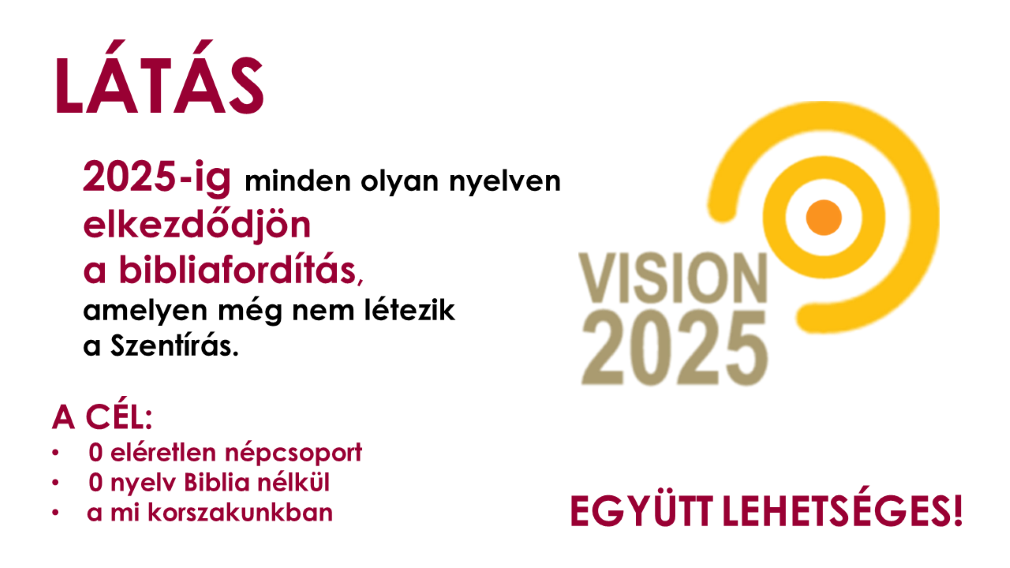 1999 óta a Wycliffe magáénak tekinti a VISION 2025 elnevezésű látást, Miszerint 2025-ig minden olyan nyelven szeretnénk látni egy bibliafordítási projekt elindulását, amelyen még nincs Szentírás.