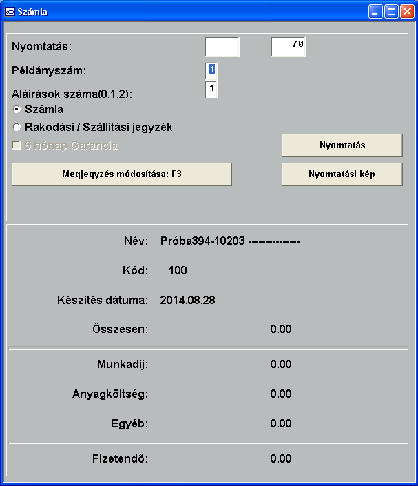 5.8. Számlák nyomtatása Az már rögzített számlákat nyomtathatja a szállítólevélnél ismertetett módon: Ha NEM a főmenüből választotta ki a nyomtatás funkciót, a sorszámot NEM kell megadnia.