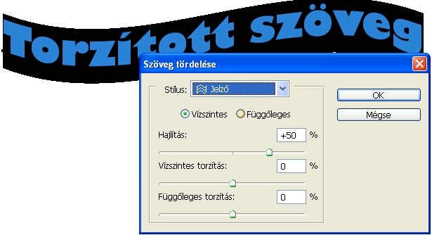 56 ISMERKEDÉS A PROGRAMMAL A Kép/Beállítások Szöveg párbeszédpanelen beállítható a mintaszöveg megjelenítés karaktereinek mérete is. Szövegtorzítás 1-21.