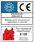 FDN plafonszeg Alkalmazás: Beton C20/25-től C50/60-ig (repedéses), Anyag: galv. horg.