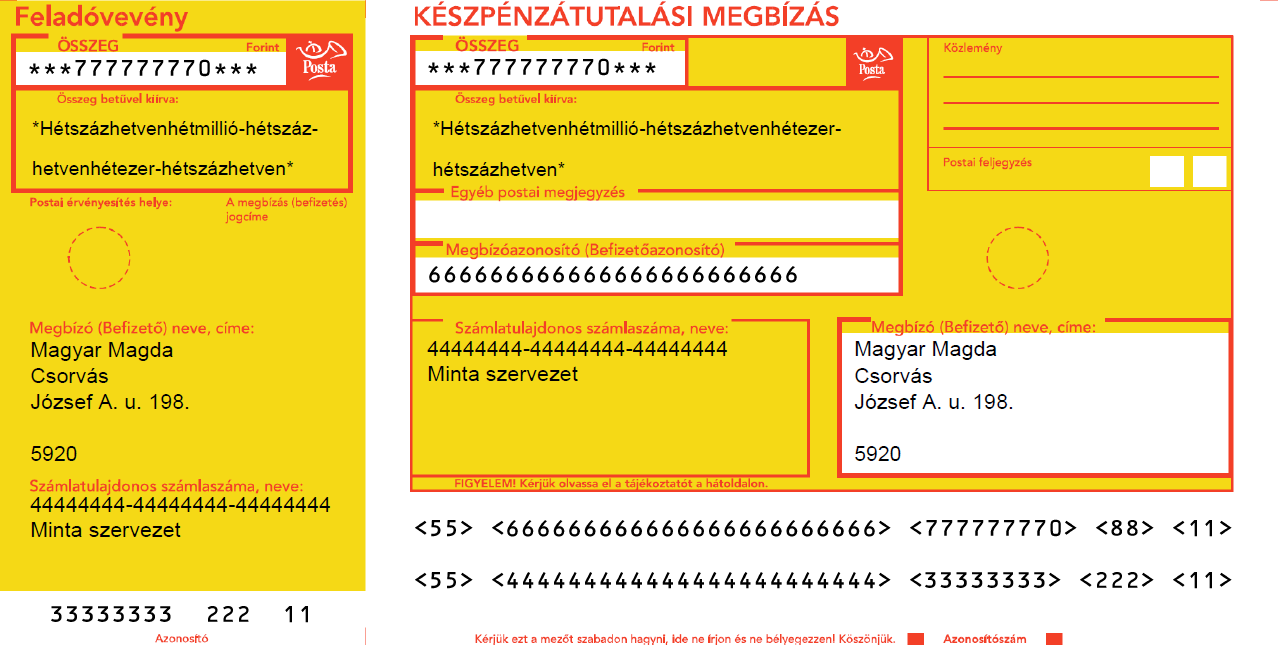 A Magyar Posta Egyes Pénzforgalmi Szolgáltatásainak Általános Szerződési Feltételei 3. számú melléklet Mintatár 2.