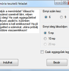 Windows Form (szerző: Radványi Tibor) 18.39. feladat (Memória szint: 4). Írj memória játék programot.