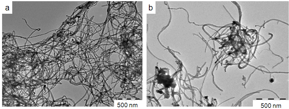 megelőzően a nanocsövek több mikrométer hosszúsággal rendelkeztek (51/a ábra). Az oxidatív kezelést követően a nanocsövek kisebb szakaszokra törtek el. (51/b ábra). 51.