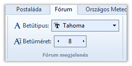 6.4 A Fórum megjelenítése: A Fórum megjelenés menüben beállíthatja fórum üzenete betűtípusát, illetve betűméretét.