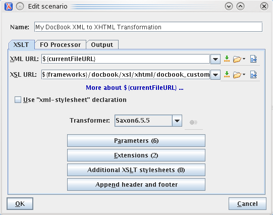 Transzformáció beállítása (3) A megjelenő ablak XSLT fülén