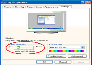 6 Kattintson a SETTINGS (BEÁLLÍTÁSOK) tételre. 7 Állítsa a felbontás CSÚSZKÁJÁT a 1600 x 900. Windows ME/2000 Windows ME/2000 esetén: 1 Kattintson a START gombra.