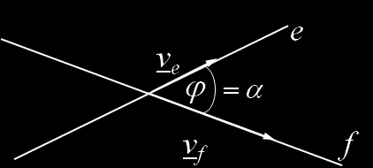 Az R tér geometriája a b 8. ábra: Két egyenes szögének meghatározása a Jelölje a két egyenes szögét. A két egyenes irányvektora: ve = ( és vf = (-. Számoljuk ki először az irányvektorok szögét (!