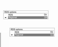 Infotainment rendszer 111 A regionalizáció be- és kikapcsolása A regionalizációhoz az RDS legyen bekapcsolva Némelyik RDS állomás adott időpontokban különböző regionális programokat sugároz, eltérő