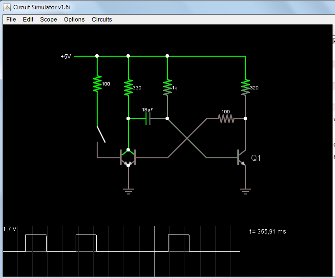 Monostabil multivibrátor- szimuláció A http://www.falstad.