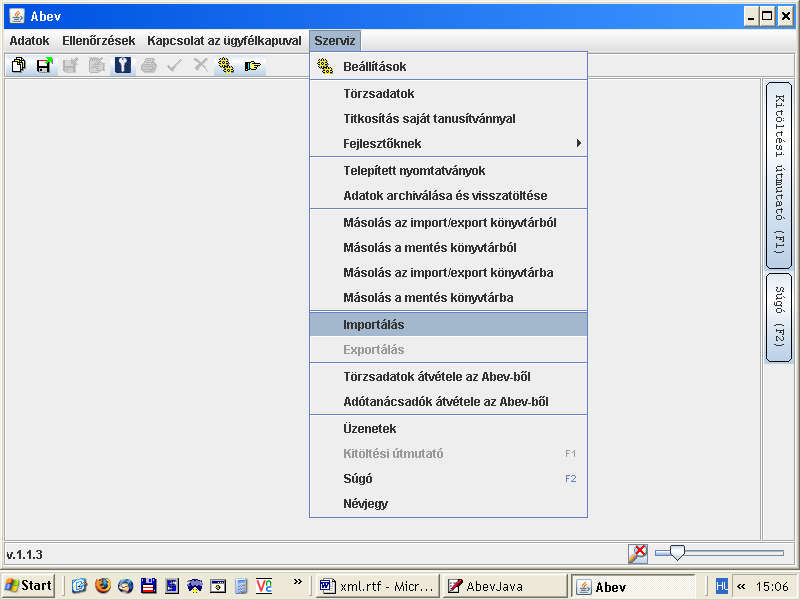 6. Indítsa el az AbevJava programot, majd a