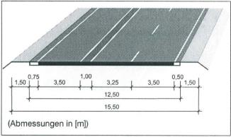 Keresztmetszeti rajz Forgalmi sáv 3,50 m, előzési sáv 3,25 m Nincs fizikai elválasztás, csak 1,0 m