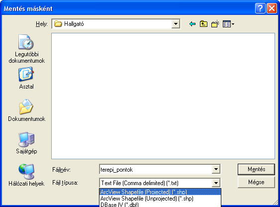 - és közvetlenül pont, vagy vonal shapefájl formátumban menthetők: Az adatok