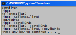 A.NET típusrendszerének jellemzői Példa: a FlagsAttribute attribútum használata using System; enum Szín { Színtelen = 0, Piros = 1, Zöld = 2, Kék = 4 } using System; [Flags] enum Ételjellemző {