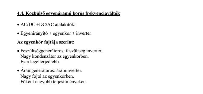 6. A közbülső egyenáramú körös frekvenciaváltók felosztása,