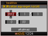 Az alapbeállítások megadása a fényképezőgép első bekapcsolásakor Az első alkalommal azután, hogy az akkumulátort behelyezte a fényképezőgépbe, megjelenik egy képernyő, ahol megadhatja a nyelv, dátum,