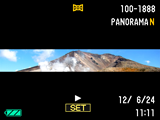 Panorámakép megtekintése 1. Nyomja meg a [p] (LEJÁTSZÁS) gombot, majd a [4] és [6] gombok segítségével jelenítse meg a kívánt panorámaképet. 2.