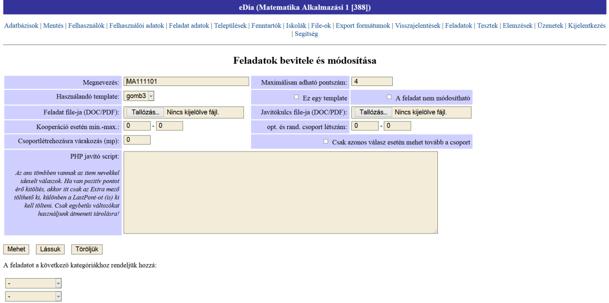 (1) Feladatonkénti törlés esetén a feladat menüpont alatt megjelenő feladatnévre kattintva eljutunk a feladat adataihoz (2.3.