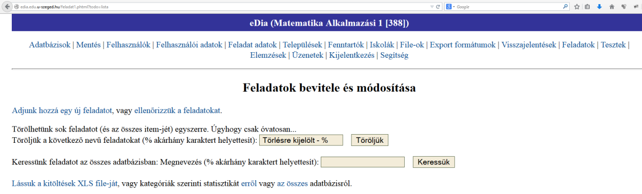 2. Feladatok létrehozása, keresése és törlése Az edia rendszerben egy feladat alatt a tanuló által egy képernyőn látott itemek (ill. azon belül feladatelemek) sorozatát értjük.