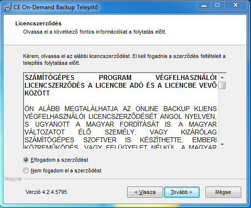 4. A licencszerződést fogadjuk el, majd klikkeljünk a Továbbra. 5.