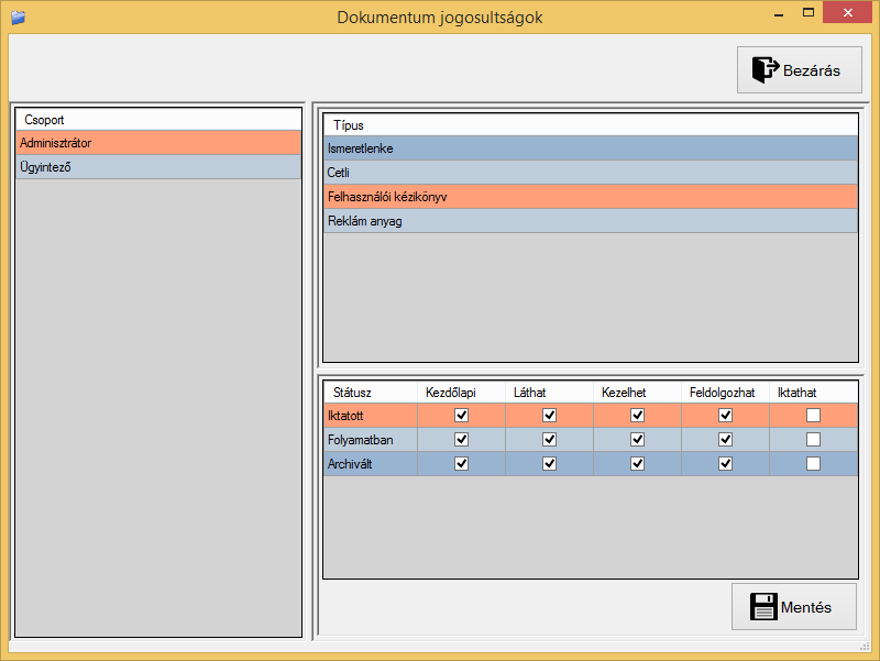 10. ábra: Dokuentum jogosultságok kezelése 5.