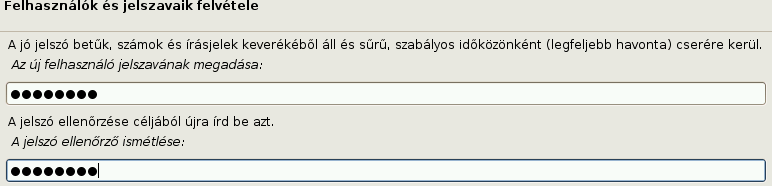 root jelszó, user