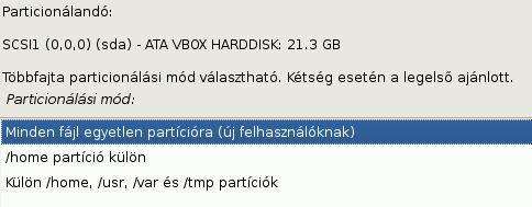 Lemezek particionálása Irányított - az egész lemez felhasználásával-t válasszunk.
