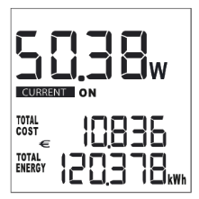 Az aktuális üzemmódban 4 kijelzési funkció áll rendelkezésre: ON: Online üzem; Standby: Energiaköltség mérőkészülék készenléti üzemmódban; OFF: Energiaköltség mérőkészülék Offline üzemmódban; Nincs